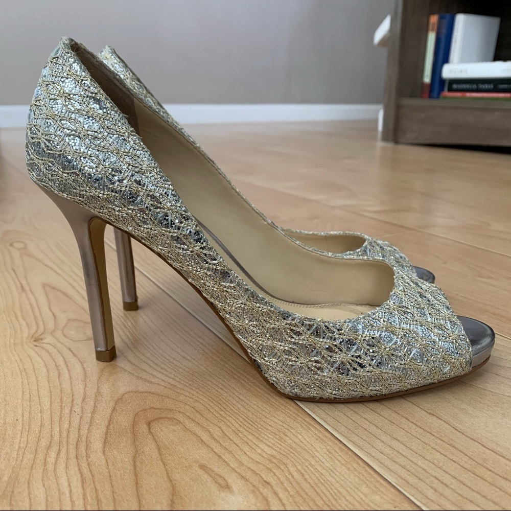 Enzo Angiolini Silver & Gold Peep Toe Heels